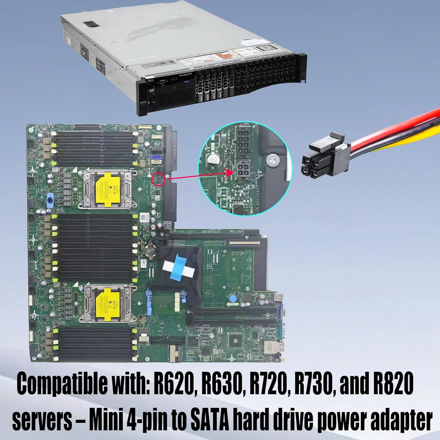 HRTGFD-Server Mini 4P to 2 x SATA Hard Drive Power Cable, Compatible with Dell PowerEdge R720/R620/R820/R630/R730, Length 50 + 18cm/19.7+ 7.1 in, Supports SATA HDD/SSD/Optical Drive