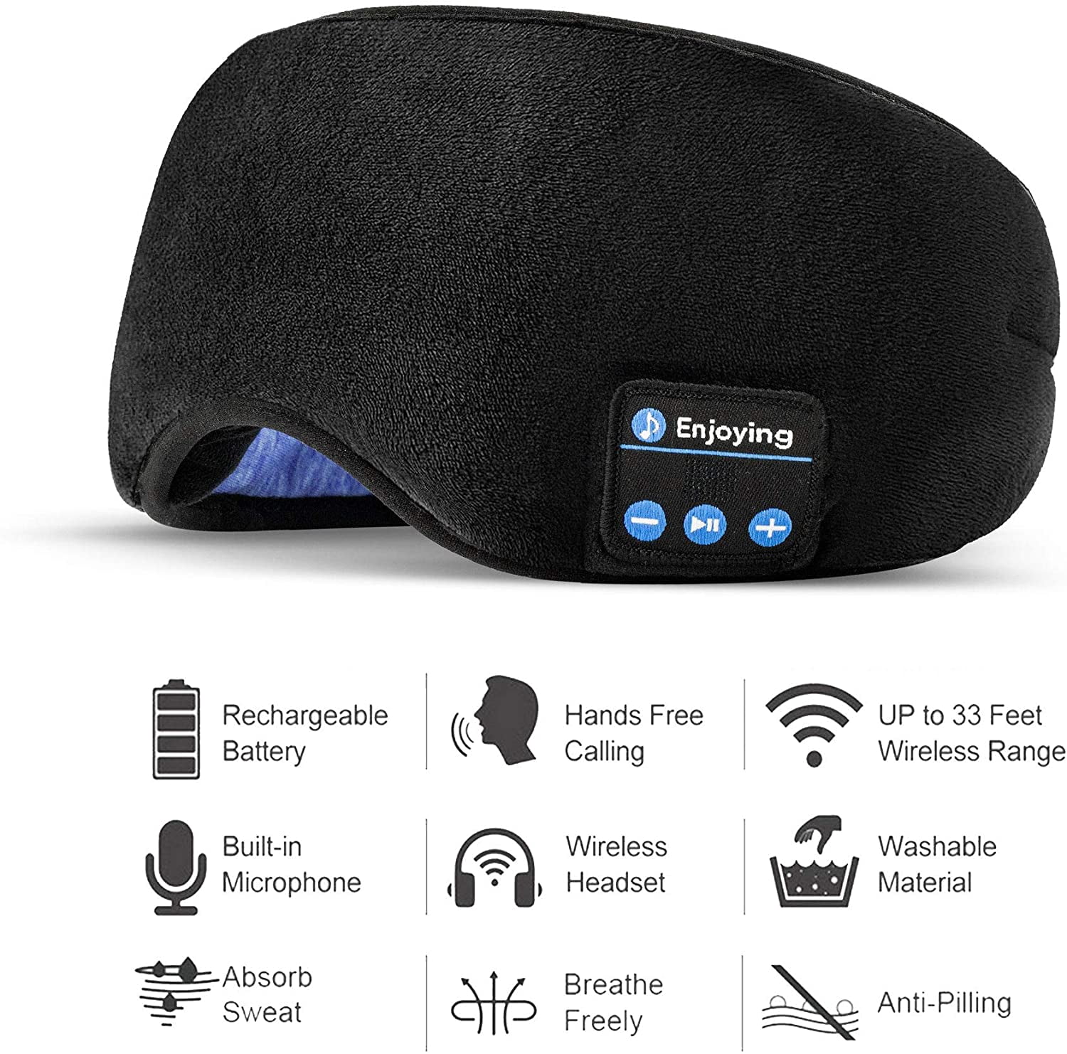 HRTGFD-Sleep Headphones 5.2 Bluetooth Sleep Mask with Music and Ultra Thin Speakers Perfect for Sleeping, Air Travel,Meditation and RelaxationUnique Gifts for Men Women - Black