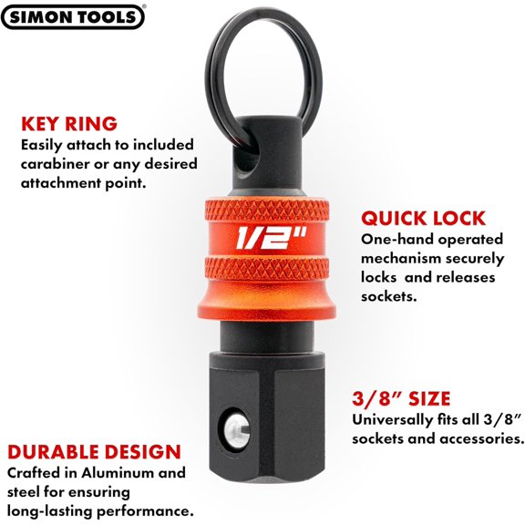 HRTGFD-Socket Holder Keychain 3pc - 1/2 Socket Organizer with Quick Release and Clip - Perfect Impact Wrench and Toolbox Accessories for Construction Workers, Linemen and Automotive Mechanics