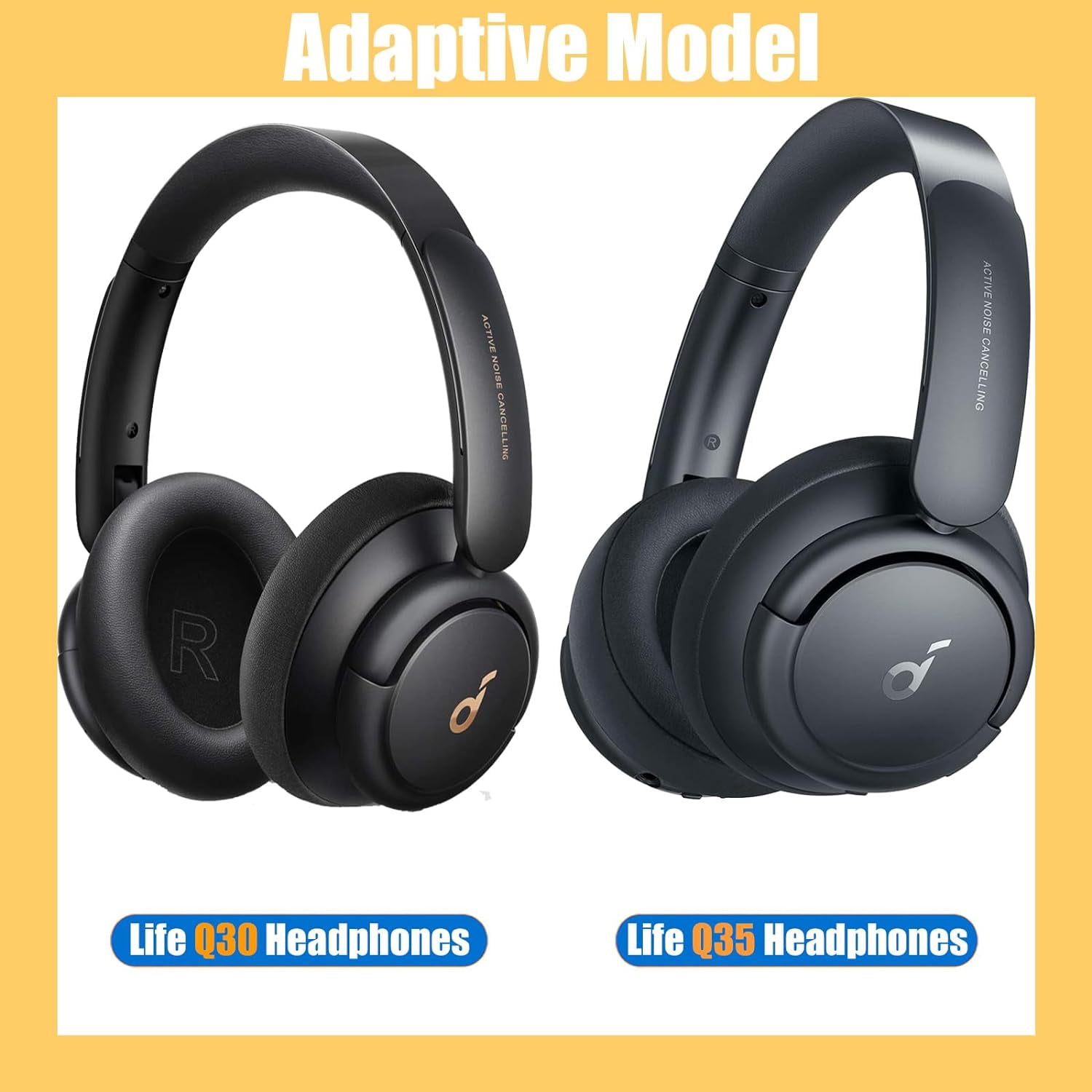 HRTGFD-Soundcore Life Q35/Q30 Replacement Ear Pads - Memory Foam & Protein Leather - Black - Compatible with Anker Soundcore Life Q35/Q30 Headphones