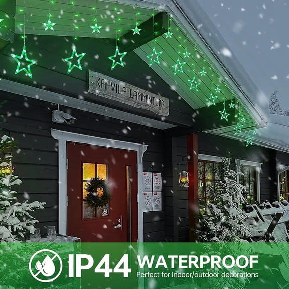 HRTGFD-St Patricks Day Lights, 126 LED 8.2 FT Green Star Icicle Lights with 8 Modes Waterproof, Plug in Clear Wire Timer Curtain Lights for St Patrick Decorations Indoor Window Outdoor Party Decor