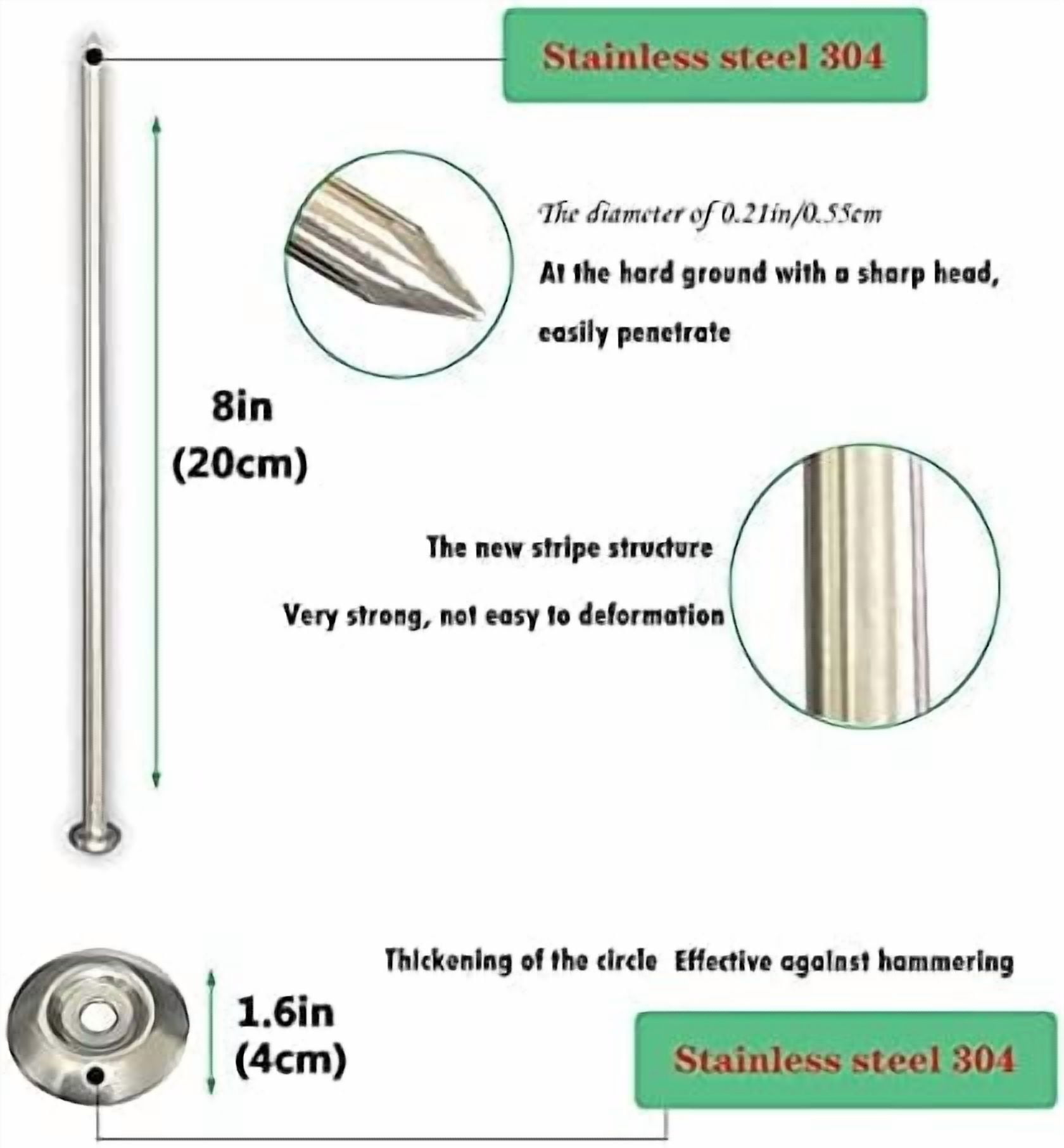 HRTGFD-Stainless Steel 304 Patio Rug Stakes 8" RV Rug Stakes, Used for Rugs, Tents, Tarps, RV Mats,No More Moving - Pack of 6