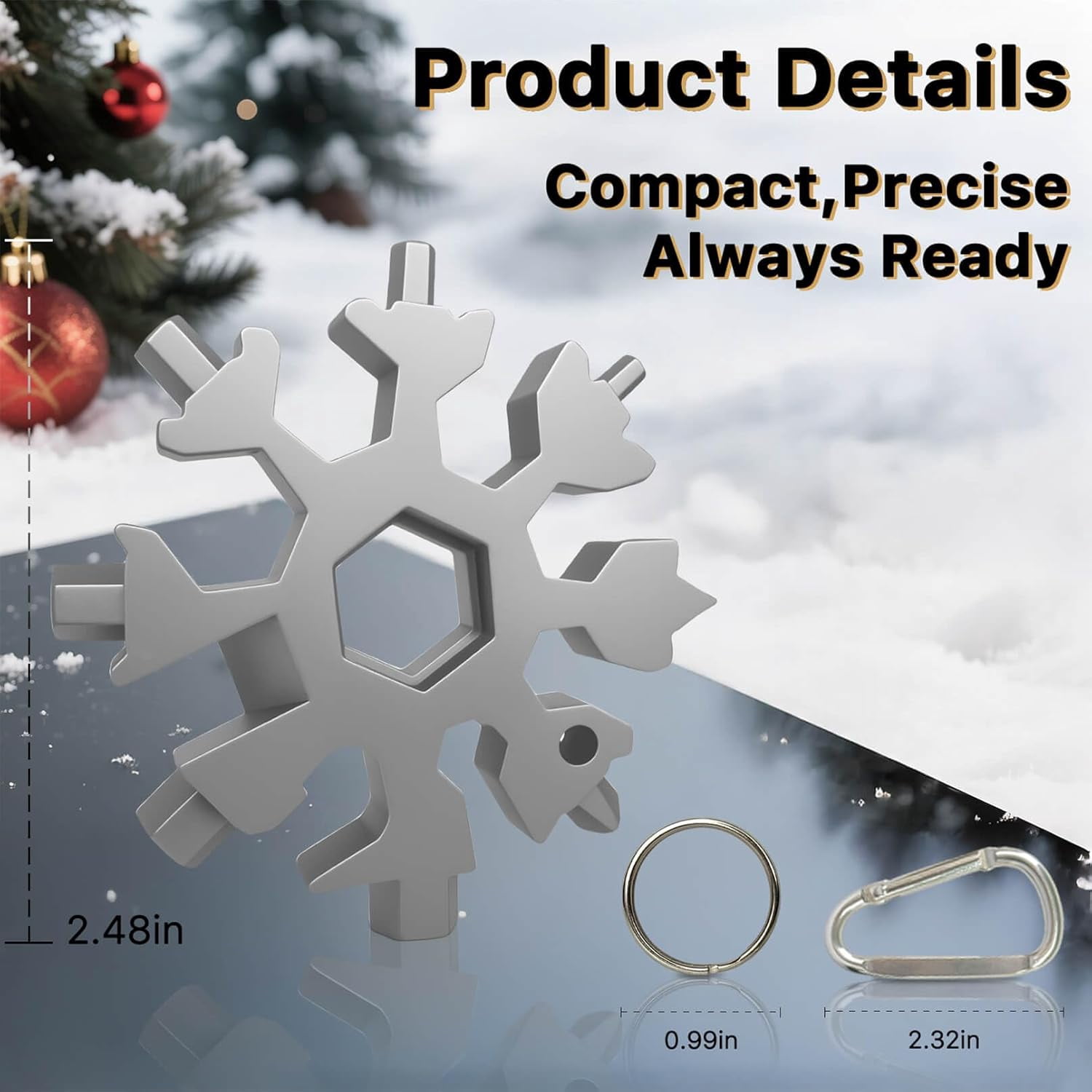 HRTGFD-Stocking Stuffers for Men 2025,18-in-1 Snowflake Multi Tool 2 Pack,White Elephant Gifts for Coworkers,Adults,Stainless Steel Multitool with Carabiner & Bottle Opener - Gift for Him (Silver)