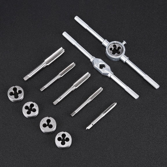 HRTGFD-Tap and Die Set Metric and Standard , Tap and Die Set Standard 12pcs M6- Screw Nut Thread Taps Dies with Wrench Handle Hand Tool Kit
