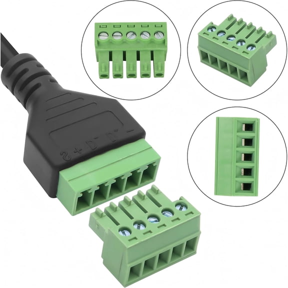 HRTGFD-USB 2.0 Screw Terminal Block Solderless Cable USB 2.0 Female Plug to 5 Pin Way Bolt Screw Extension Adapter Connector Converter for Data Transfer 30cm 2Pcs (Female)