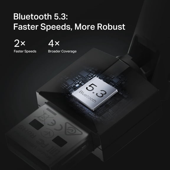 HRTGFD-USB Bluetooth Adapter for PC, Bluetooth 5.3 Long Range Receiver, Plug and Play, Adjustable Antenna, Supports Windows 11/10/8.1/7 for Desktop, Laptop, Keyboard, Mouse, etc (UB500 Plus)