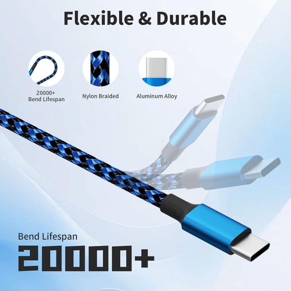 HRTGFD-USB C Splitter Cables, Nylon Braided Multi Charging Cable, USB A to USB C Cable with 3 Type C Compatible with iPhone 16/15 Series, iPad Pro, Galaxy S Series with Most Phones and More (2Pack 5F