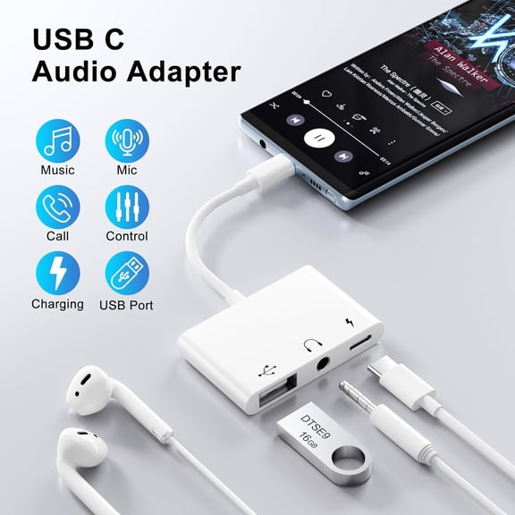 HRTGFD-USB C to USB Adapter with 3.5mm Headphone Jack and 60W PD Fast Charging, Type C to USB Adapter for i-Phone 17/16/15 Samsung Galaxy S25/S24/S23 Ultra S21/S20 i-Pad Pro Laptops