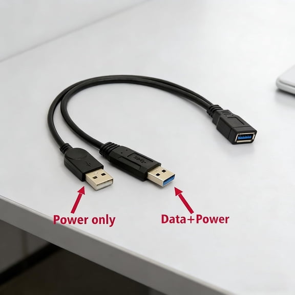 HRTGFD-USB Y Splitter Cable, 1FT USB 3.0/2.0 Female to Dual Male Y Extension Cable - Extra Power & High-Speed Data Transfer Adapter for Computers2 Packs