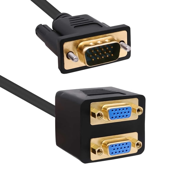 HRTGFD-VGA Splitter Dual Monitor 1 Male to 2 Female Adapter Converter VGA Video Y Cable Cord D-SUB HD15 Pin Connector for PC TV Monitor Projector -30cm/11.8in