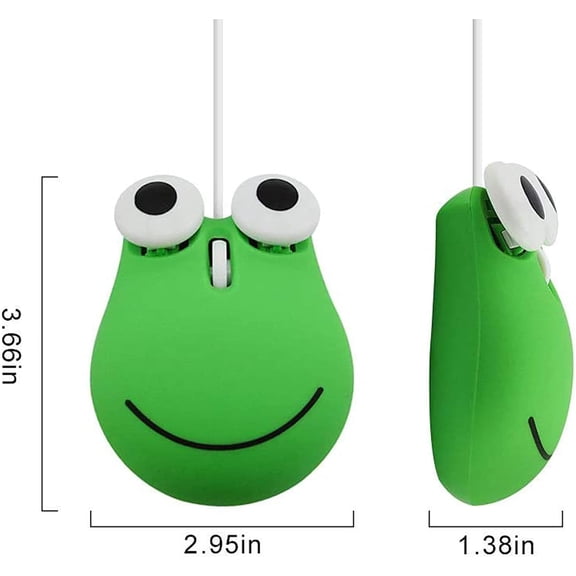 HRTGFD-Wired Input Mouse, Green Frog Shape, 1600DPI, 3 Button, Optical, Plug and Play, Ergonomic Design, Compatible with Windows, Linux, Mac OS for Laptop, PC, Kid Friendly
