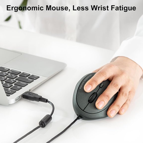 HRTGFD-Wired Left Handed Ergonomic Mouse, Optical Vertical Mice for Small Hands, Reduce Wrist Strain,1000/1600/2400/3200 DPI, 6 Buttons, Compatible with Laptop, Desktop, Windows, Mac, Black