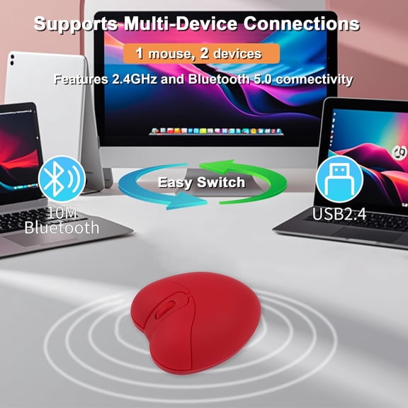 HRTGFD-Wireless Bluetooth Mouse Cute Heart Shape Mouse 2.4GHz & Bluetooth Dual Mode 1000DPI Optical Computer Mice with USB Receiver Portable Travel Cordless Mouses for Laptop PC Computer Desktop Gift