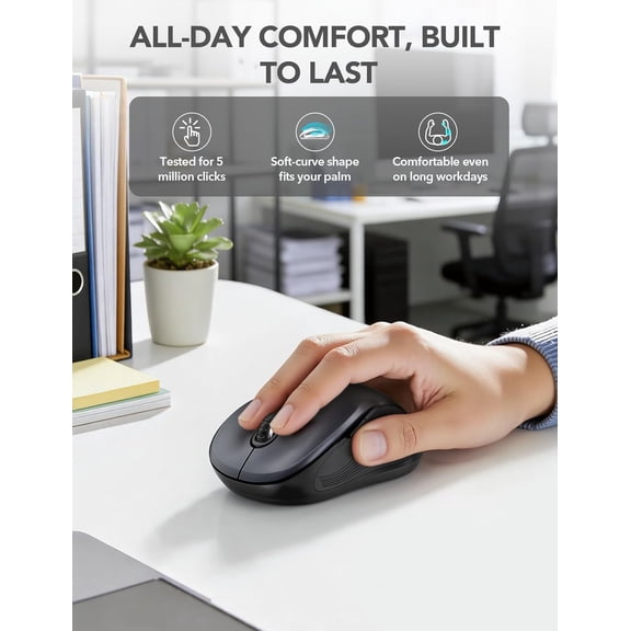 HRTGFD-Wireless Mouse for Laptop, 2.4GHz Ergonomic Computer Mouse with Back & Forward Buttons, 3 Adjustable DPI Levels, 6 Buttons, Optical USB Cordless Mice for Windows PC, M01 (Space Gray)