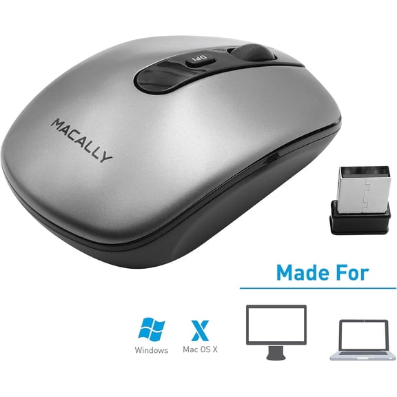 HRTGFD-Wireless Rechargeable Mouse, 3-Button, 3x Adjustable DPI, 400mAh Battery, RF Connectivity, Dark Gray