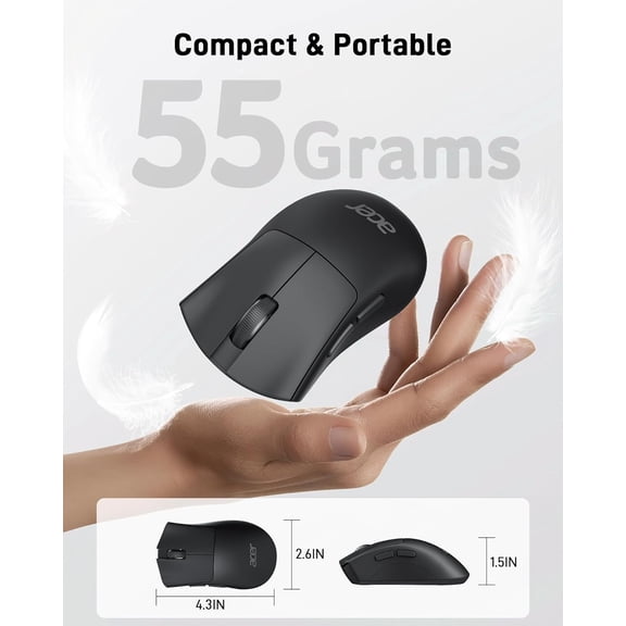 HRTGFD-acer Wireless Mouse, 1200 DPI Computer Mouse for Laptop with 2.4GHz USB A Receiver, 5 Buttons Compatible for Windows, macOS, Android (Black)