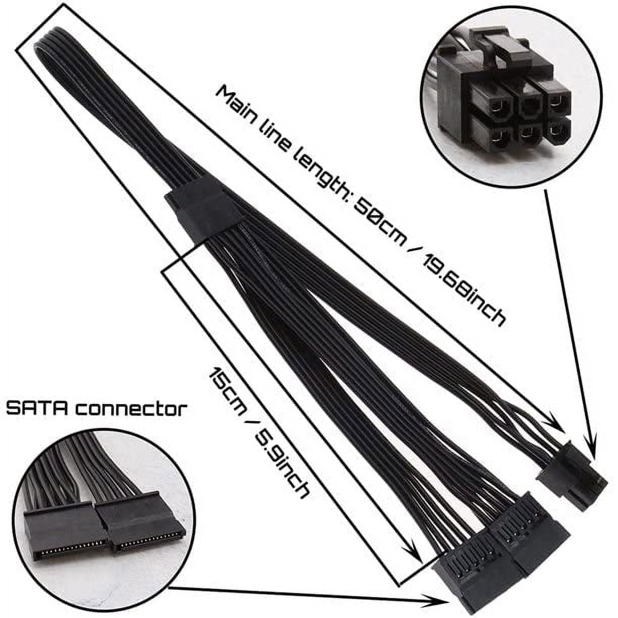 HRTGFD-for Corsair SATA Power Splitter Cable, 6-Pin to 3X 15-Pin SATA Female Power Supply Adapter for Additional SSD/HDD, for Corsair RM550x RM650x RM750x RM850x RM1000x Modular PSUs - 20 Inch