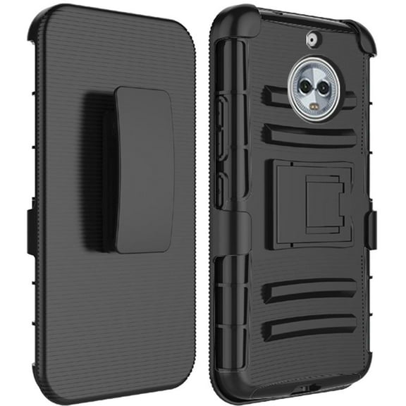 HRW Rubberized Holster Clip Kickstand Case For Motorola Moto G6 Plus Black