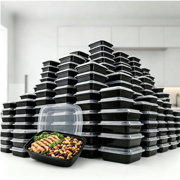 HRWGMUKVBG 100pcs 38oz Black Rectangular Meal Prep Containers, Food Storage Container, Bento Box, Disposable Lunch Box, Kitchen Organizers and Storage Accessories, Microwave & Dishwasher & Freezer