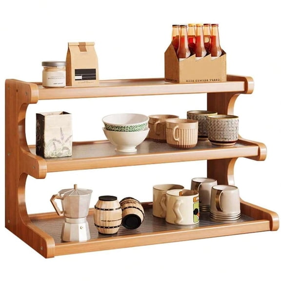 HRWGMUKVBG 3-Tier Wooden Mug Holder Countertop, Coffee Cup Holder Mug Display Coffee Mug Organizer Mug Rack For Coffee Station Organizer Mug Shelf For Cabinet For Kitchen, Home,Natural