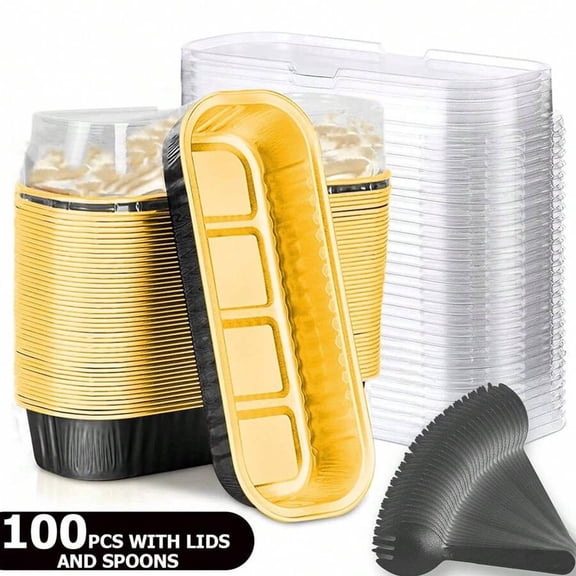 HRWGMUKVBG Black Gold Mini Aluminum Foil Loaf Pans With Lids 6.8oz 100pcs Rectangular Baking Containers Kitchen Stuff Muffin Baking Pan Cake Pan/Lid Muffin Liners, Desserts Flans, Custard Cake