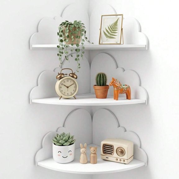 HRWGMUKVBG Cloud Floating Corner Shelves - Set of 3 Cloud Corner Wall Shelves, White Floating Shelf, Small Cute Clouds Display Shelf for Toys, Plants & Storage.