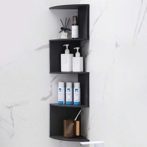 HRWGMUKVBG Floating Book Shelves for Wall, 5‑Tier Zigzag Corner Shelf Wall Mounted, Radial Corner Floating Shelf, for Living Room, Bedroom, Bathroom, Home Office.Black