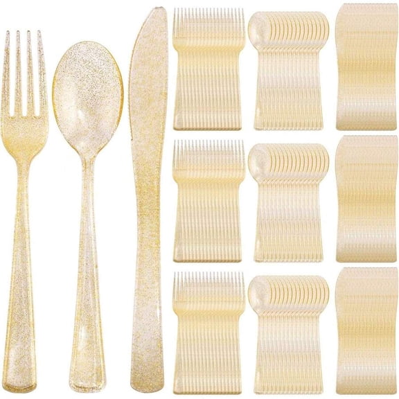 HRWGMUKVBG Gold 180 Pieces Plastic Silverware,Disposable Plastic Silverware,Party Plastic Flatware,Perfect Plastic Silver Cutlery For Birthday,Party,Wedding