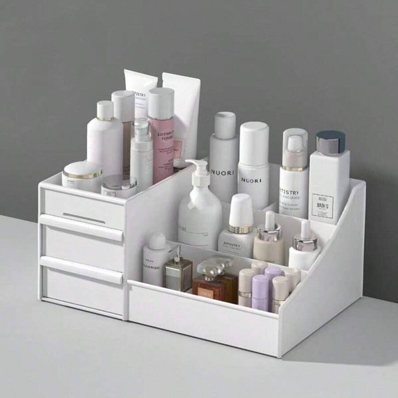 HRWGMUKVBG Handy Desktop Makeup Organizer With Drawers – Space-Saving Cosmetic Storage For Daily Skincare & Toiletries,It Is The Choice For High-End, Refined And Successful Individuals.White
