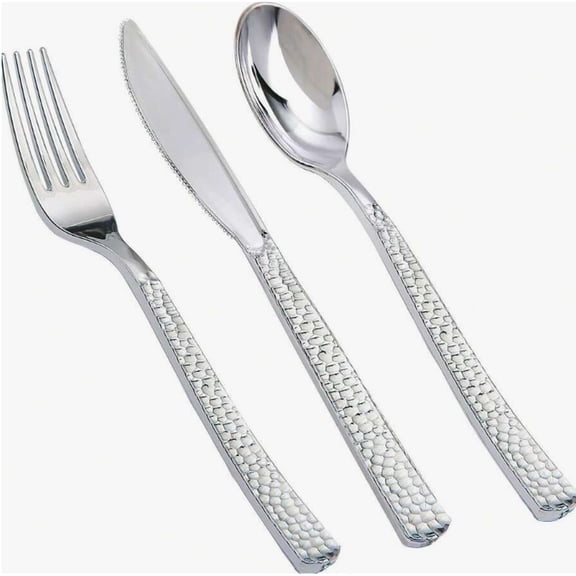 HRWGMUKVBG Silver 180 Pieces Plastic Silverware,Disposable Plastic Silverware,Party Plastic Flatware,Perfect Plastic Silver Cutlery For Birthday,Party,Wedding