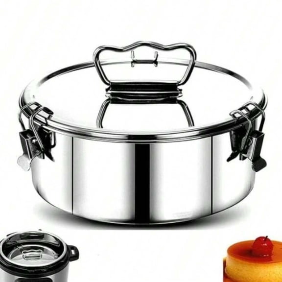HRWGMUKVBG Stainless Steel Flan Pan, 80 Oz Flanera Mold Cooker for Baking, Compatible with 8 10 12qt Pot, Custard Pan, Flan Dish with Lid, Tart Pan, Round Fluted Dish
