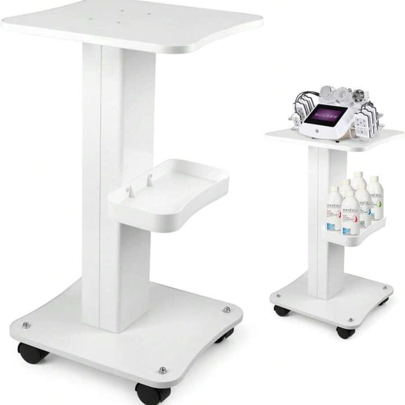 HRWGMUKVBG White Beauty Machine Trolley Cart, 3 Tiers Esthetician Cart With Wheels, Aluminum Salon Rolling Cart Work Station For Spa Pedicure Tattoo Craft Supplies Load 220 LBS
