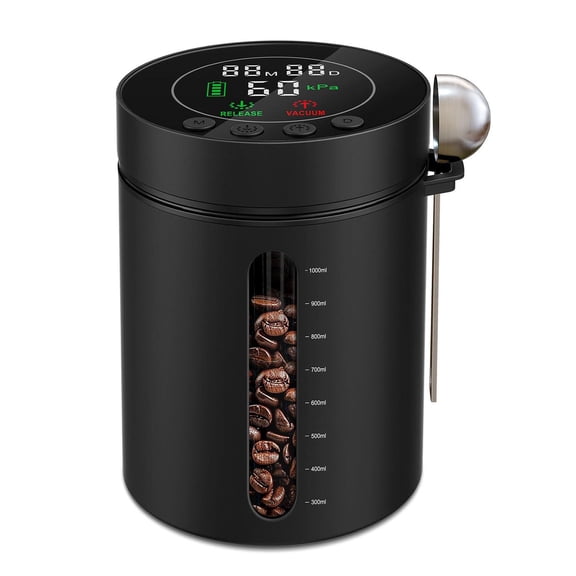 HRWOKI Automatic Vacuum Coffee Canister 1.3L, Smart Sensor Airtight Container, LED Display Rechargeable for Coffee Beans & Kitchen Storage