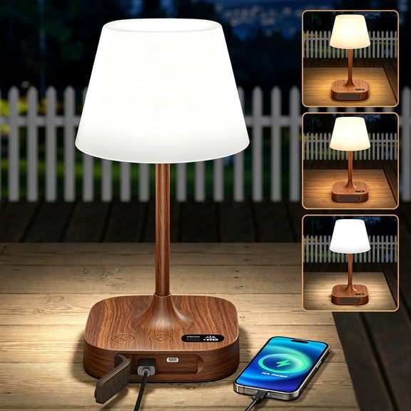 HRWOKI Bedside Table Lamp for Bedroom,3 Way Dimmable Touch Control LED Lamp,USB Charging Port,AC Outlet,Idea for Living Room,Study - Lighting