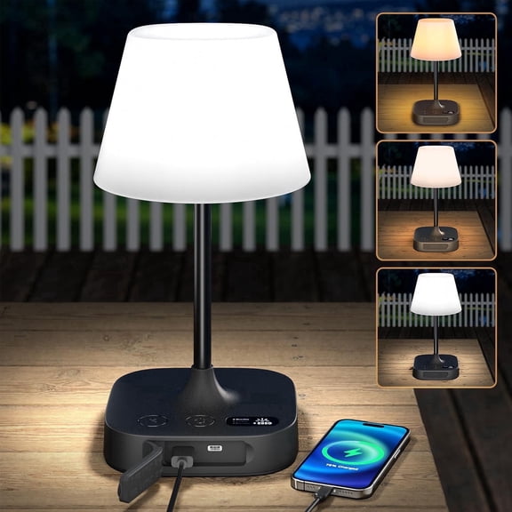 HRWOKI HRWOKI Touch Control Table Lamp for Bedroom, 3-Way Dimmable USB Nightstand Lamp with AC Outlet for Living Room