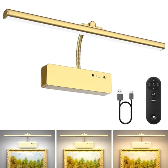 HRWOKI Picture Lights for Wall,15.35"Rechargeable 5400mAh Battery Wall Light, 3 Color Dimmable Art Lighting with Timer for Gallery Painting Display
