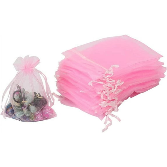 HRX Package 100pcs Christmas Organza Bags,4 x 6 inches Wedding Christmas Favors Gift Drawstring Bags Jewelry Pouches Pink