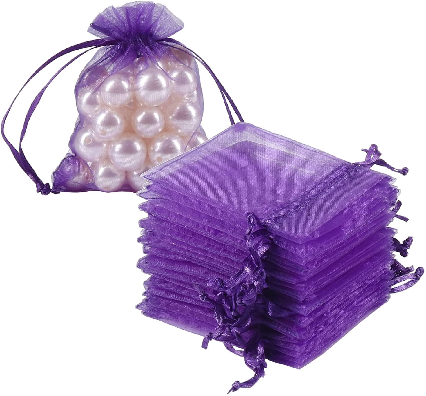 HRX Package 100pcs Mini Organza Jewelry Bags 2x3 Inch, Little White Mesh Drawstring Gift Pouches For Candy Sample Party Favors