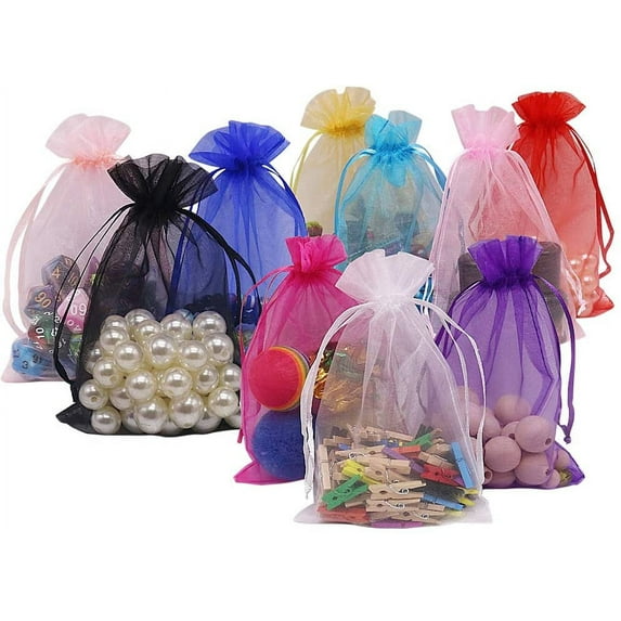 HRX Package 100pcs Organza Bags, 4"x 6" Christmas Gift Drawstring Bags Jewelry Candy Mesh Pouches(Mixed Color)