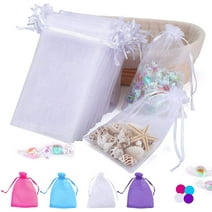 HRX Package 100pcs White Organza Bags, Organza Gift Bags Christmas Wedding Favors Gift Drawstring Bags Candy Mesh for Small Presents Jewelry Earrings 4 x 6 inches