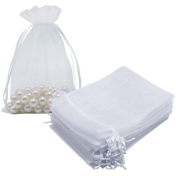 HRX Package 5" x 7" Organza Gift Bags with Draw Strings, White