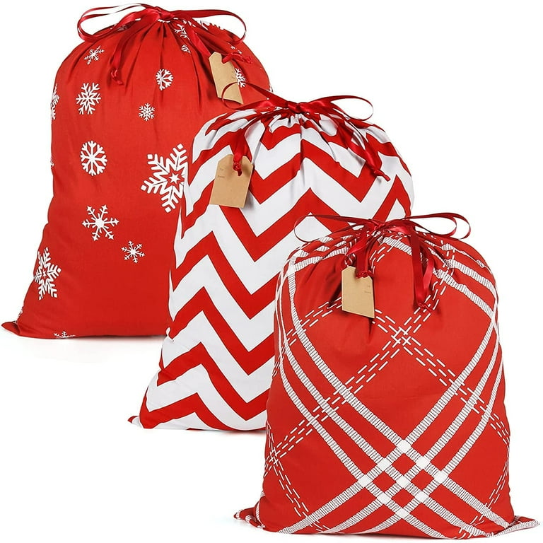 HRX Large Christmas Fabric Gift Bags, Multipack 20x16 inch, 3pcs 