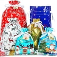 thumbnail image 1 of HRX Package Christmas Drawstring Gift Bags Holiday Gift Wrapping Bags Drawstring, 15pcs Christmas Foil Sacks Pouches with Gift Tag for Xmas Presents Party Favor, 1 of 7