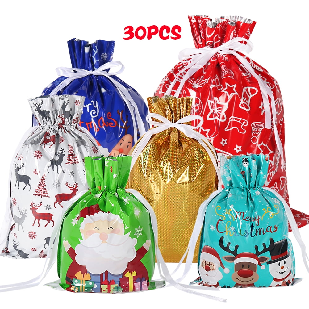 HRX Package Christmas Gift Bags Holiday Drawstring Gift Bags, 30pcs ...