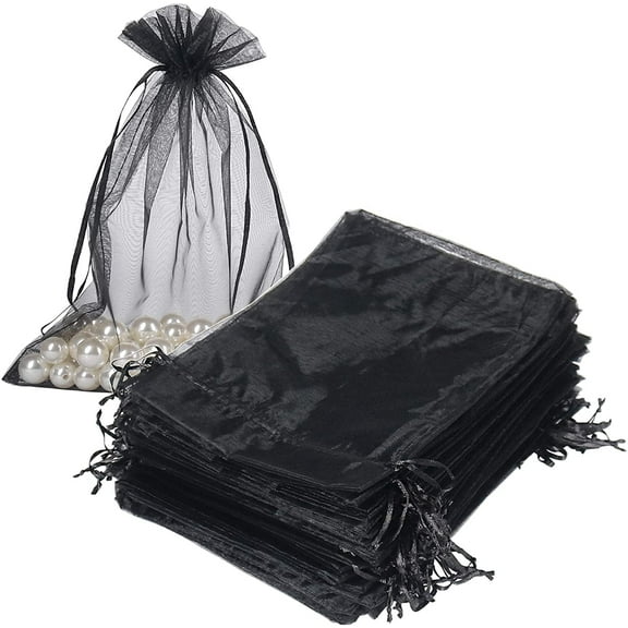 HRX Package Organza Bags 100pcs Gift Pouches Mesh Candy Bags Jewelry Gift Pouches Drawstring for Christmas Party 6x9 inch(Black)