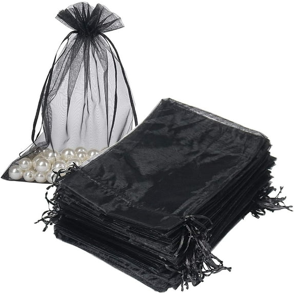 HRX Package Organza Bags 100pcs Gift Pouches Mesh Candy Bags Jewelry Gift Pouches Drawstring for Christmas Party 6x9 inch(Black)