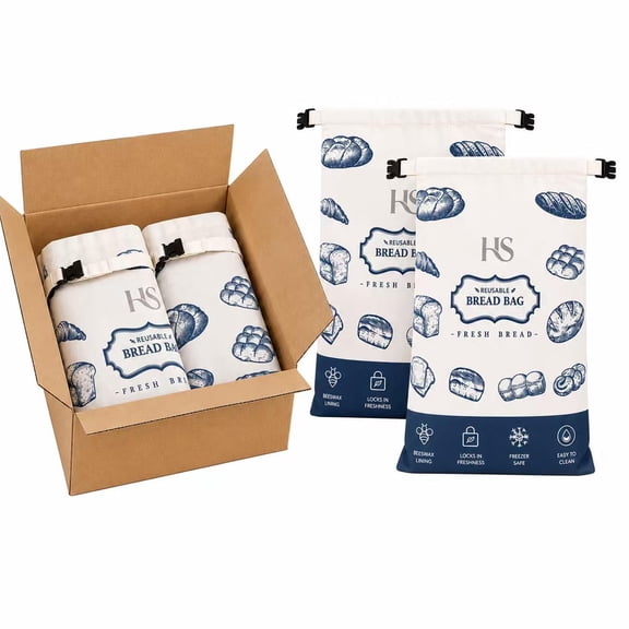 HS Reusable Beeswax-Lined Bread Bags 16.9"x12.6" | Cotton Bread Storage Bags Freshness Keeper for Homemade & Bakery Essentials | Eco-Friendly Use Blue