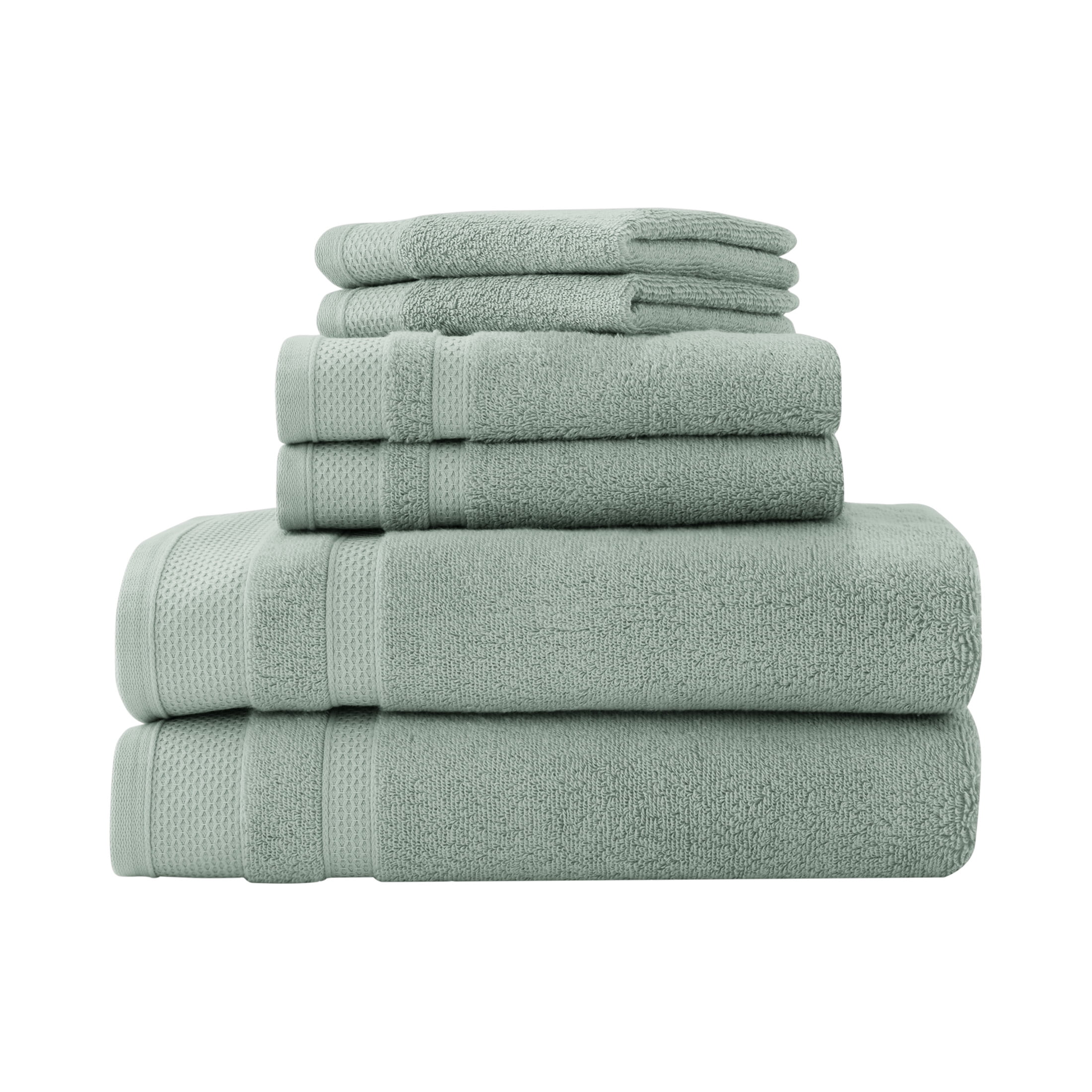 Hotel Style Luxury Bath Set, 100% U.S. Cotton, Green River, 6-Piece ...
