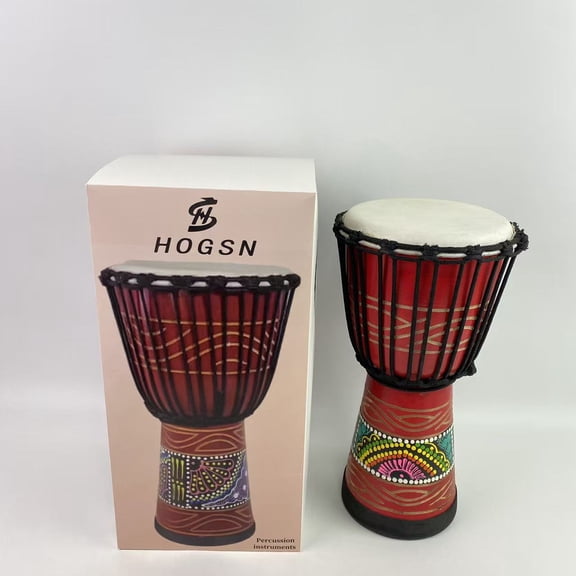 HS HOGSN Percussion instruments,African Drum Hand-Painted 9.5'' x 20'' Mahogany Goatskin Drumhead for Starter Beginners Adult for Over 8 Years Old