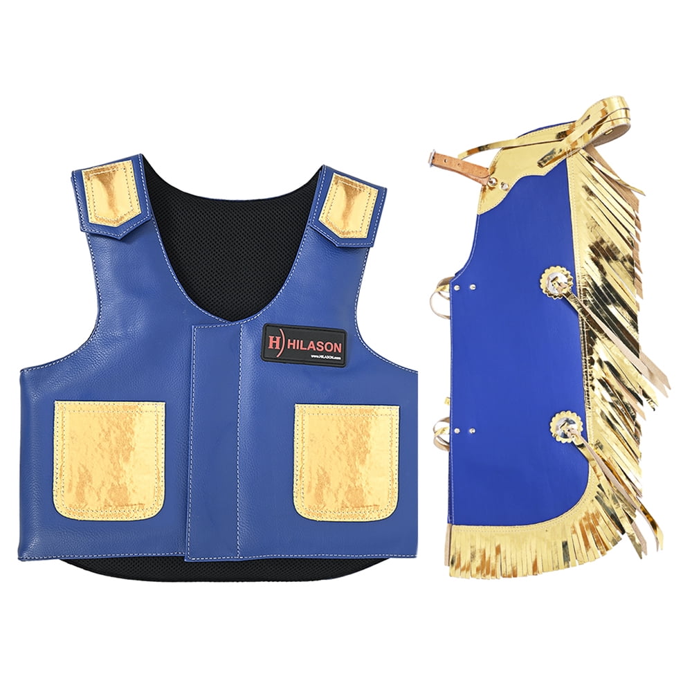 HS Hilason Kids Junior Youth Bull Riding Pro Rodeo Leather Vest Chaps